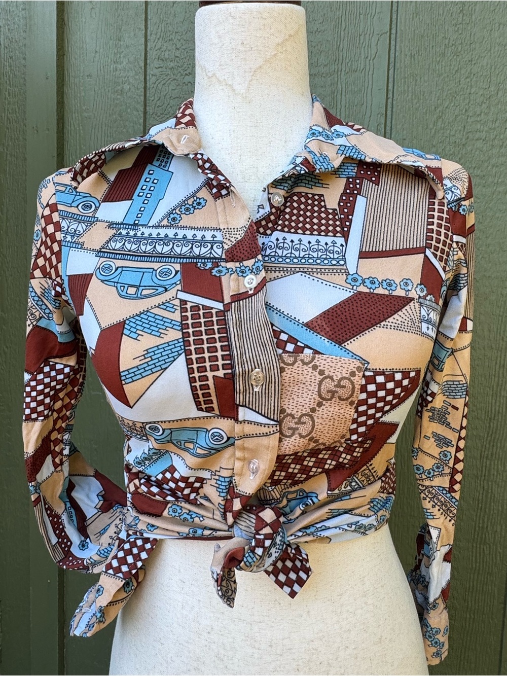 1970s Vintage Novelty Print Metropolitan Blouse - Picture 2 of 8